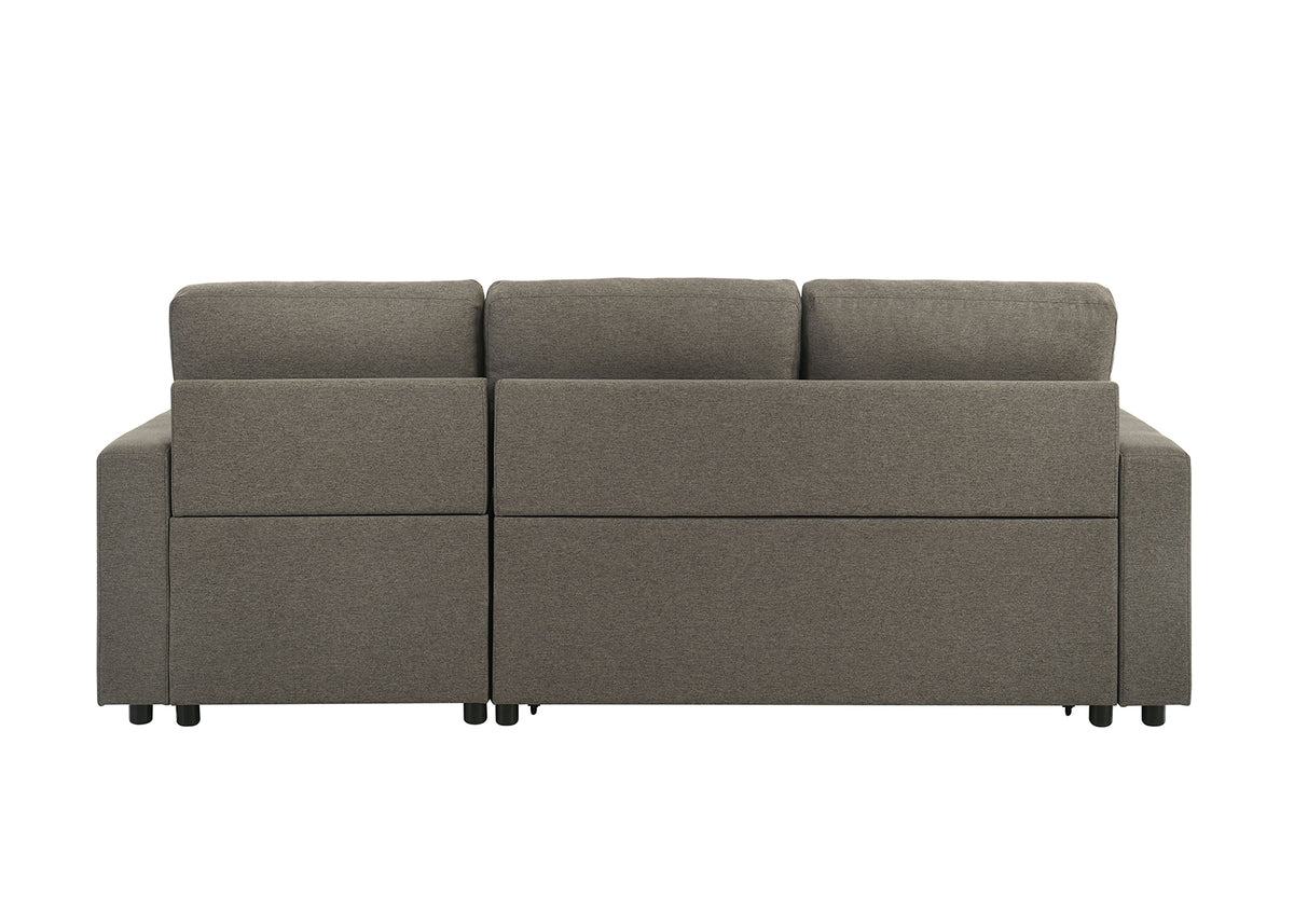 Giorgi Linen-Look Sectional with Pull-Out & Storage Chaise - Floating Legs, Contemporary