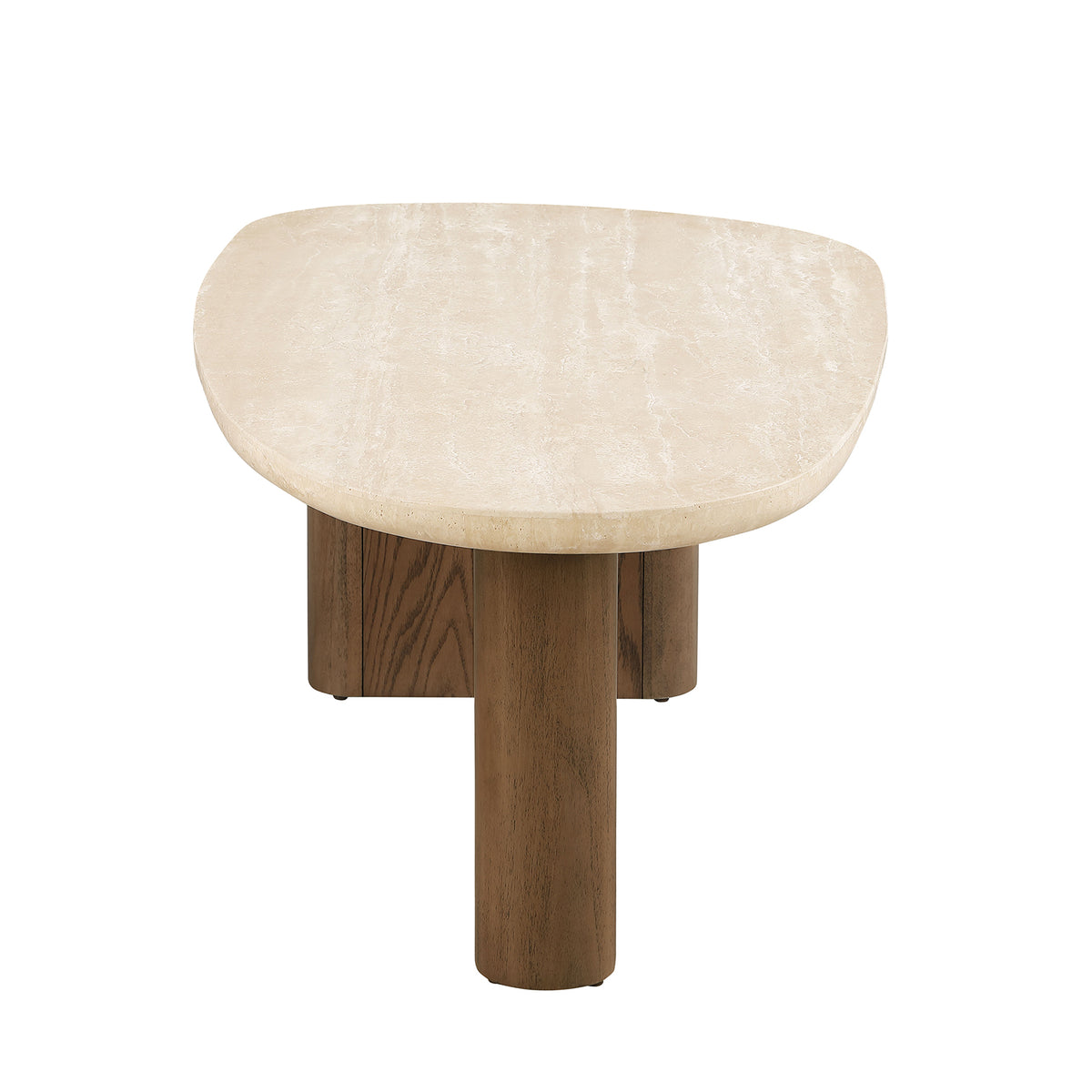 Nolfi Contemporary Travertine Coffee & End Tables - Trestle Base in Brown Oak