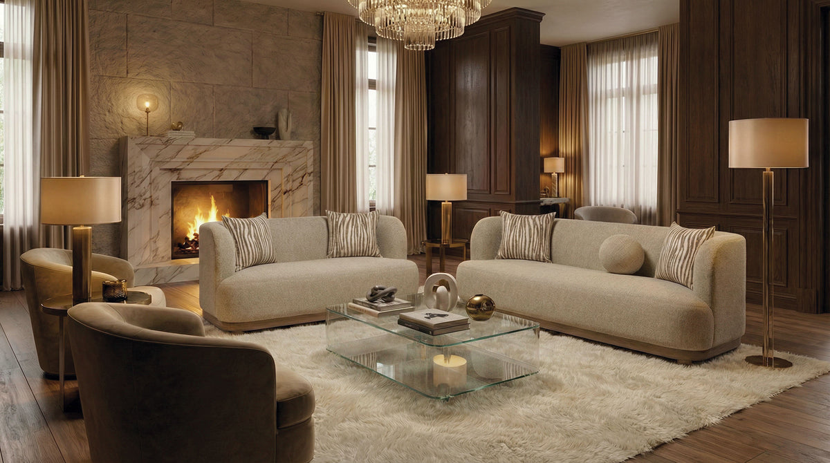 Sarabi Contemporary Sofa, Loveseat & Chair with Plinth Wood Base – view 2