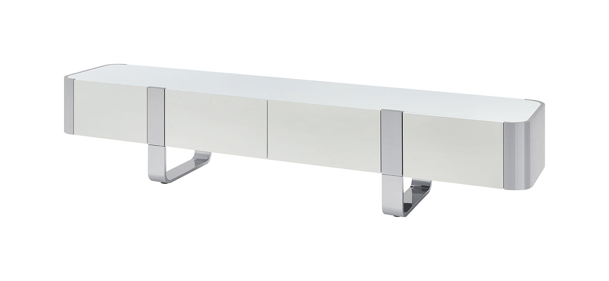 Larvik 79" Contemporary TV Stand - Stainless Steel Frame with Soft-Closing Doors