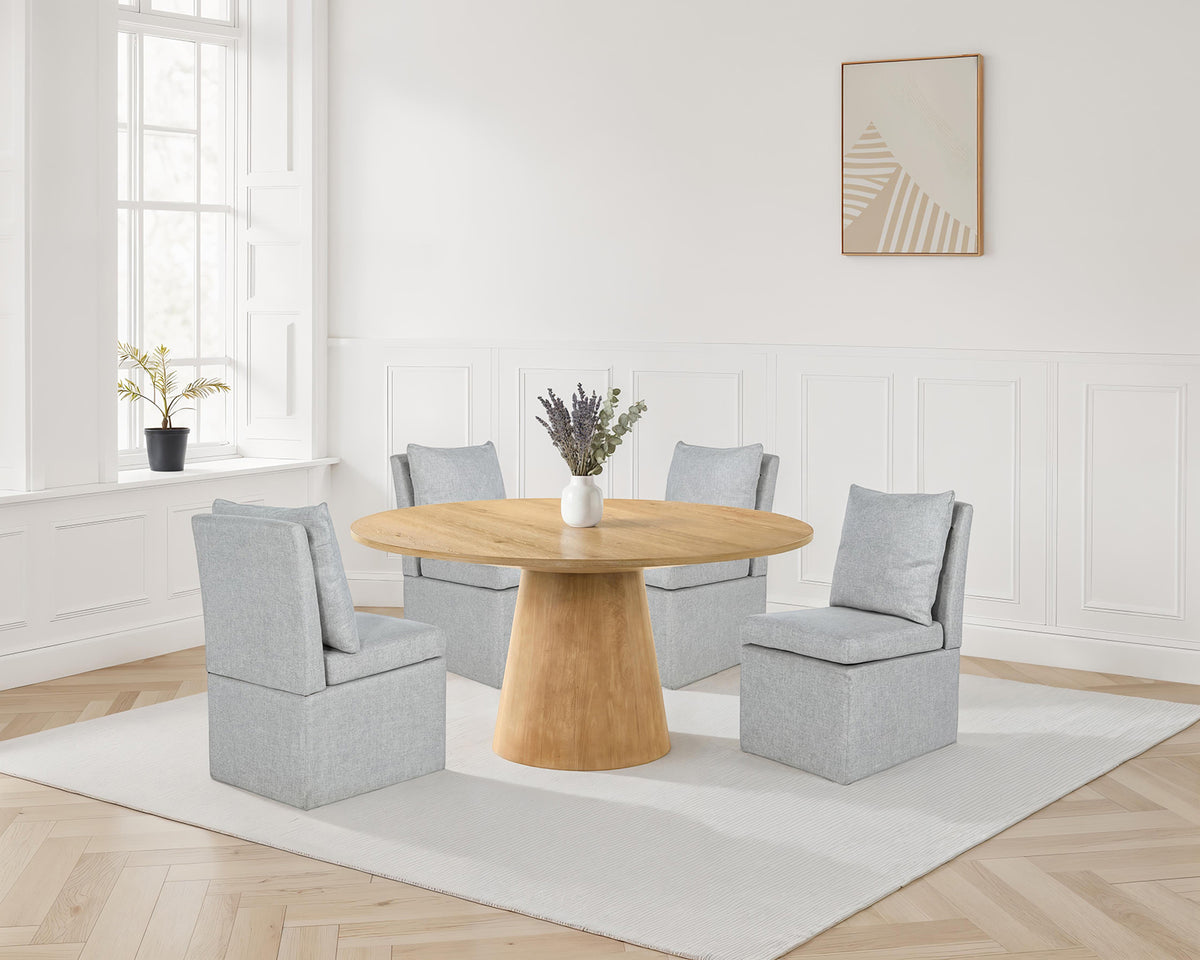 Tottenham Contemporary Dining Collection - Round Cone Pedestal, 84" Rectangular or 88" Oval Table & Upholstered Chairs in Black or Oak