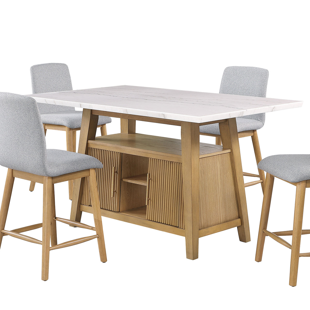Tangier Genuine Marble Counter Height Dining Set - 5pcs- Counter Table + 4 Chairs