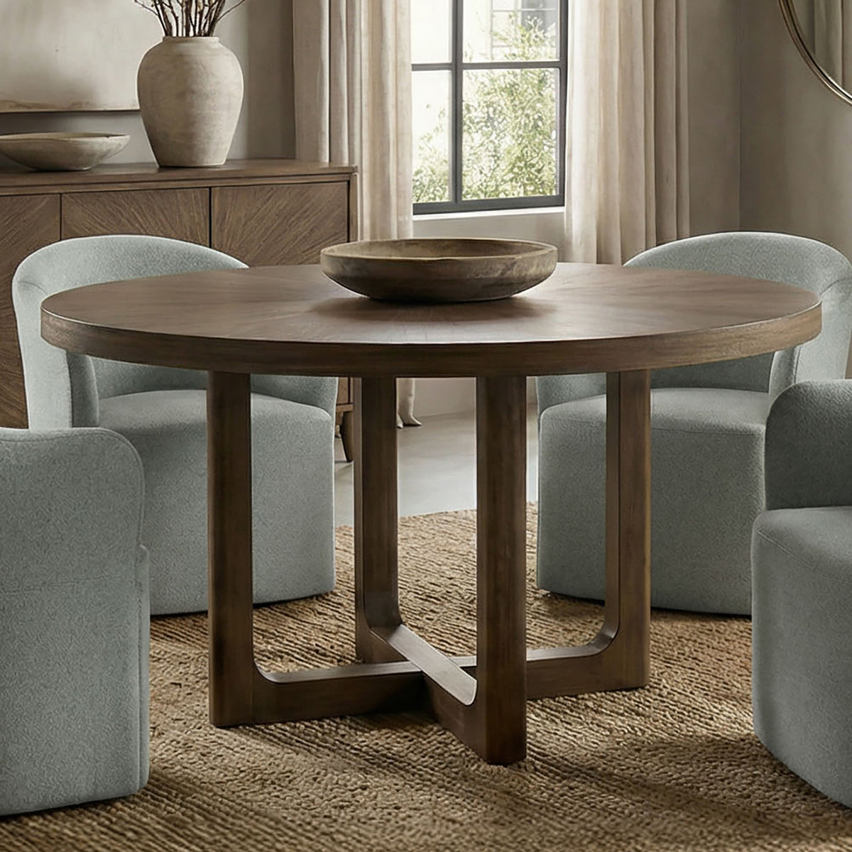 Clarksburg Mid-Century Modern Dining Collection - 5pcs- Round Table + 4 Sema Arm Chairs