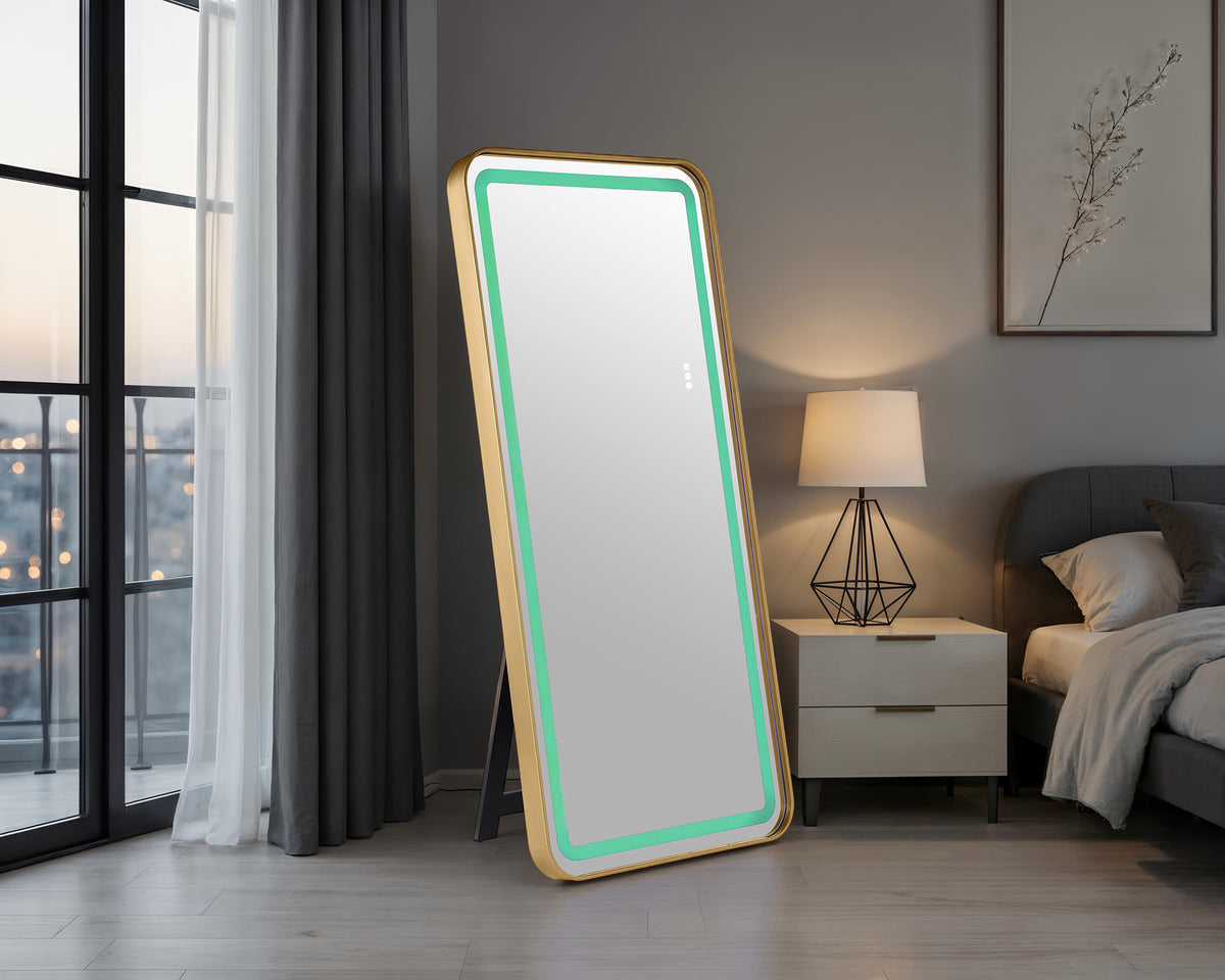 Katlyn Hollywood Glam LED Floor Mirror with Bluetooth Speaker - Gold