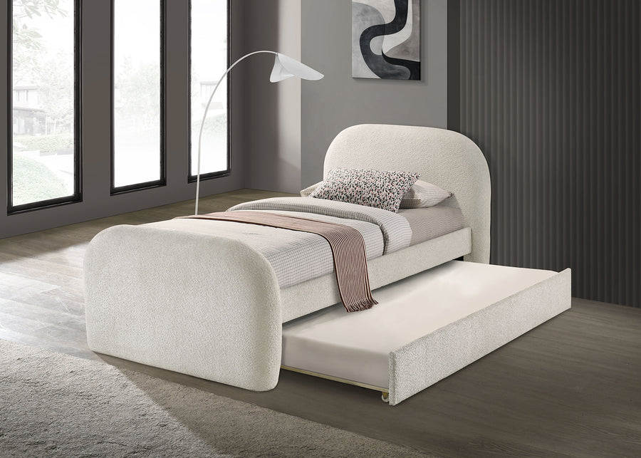 Vanni Upholstered Twin Bed with Trundle - Rounded Profile in Ivory