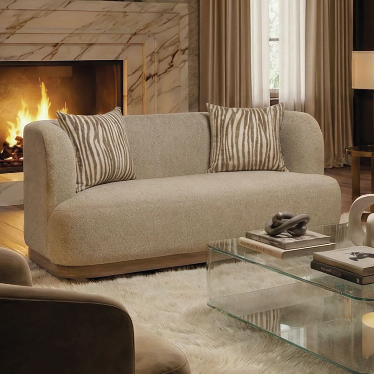 Sarabi Contemporary Sofa, Loveseat & Chair with Plinth Wood Base - Loveseat