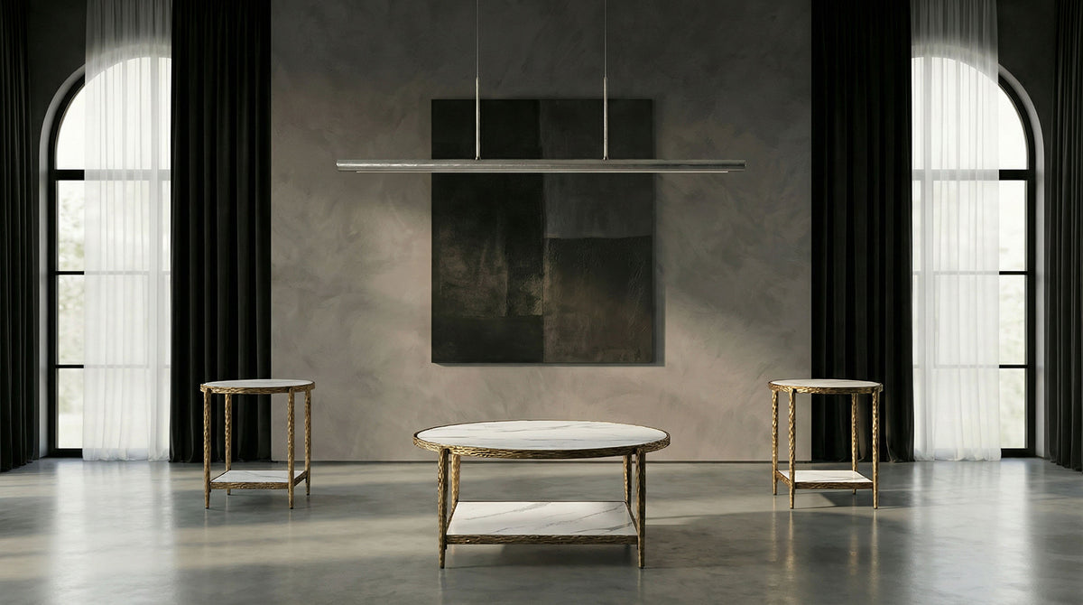 Kerna Contemporary Sintered Stone Coffee & End Tables - Forged Steel in Matte Gold or Gunmetal