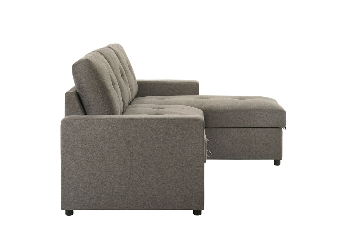 Giorgi Linen-Look Sectional with Pull-Out & Storage Chaise - Floating Legs, Contemporary