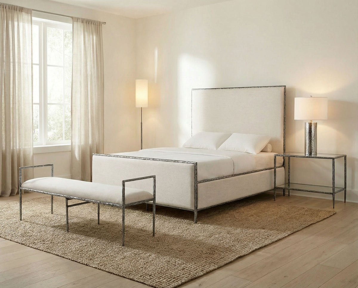 Valda Forged Steel Upholstered Bed & Bench - Full Bed