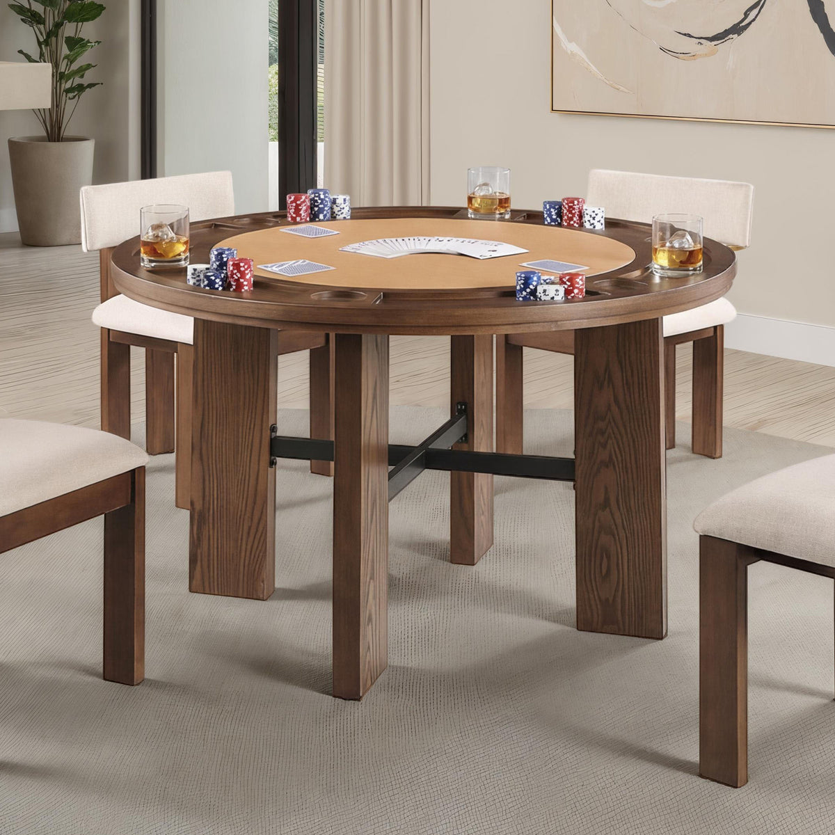 Gaetani 48" Round Game & Dining Table with Cup Holders - Game Table Only