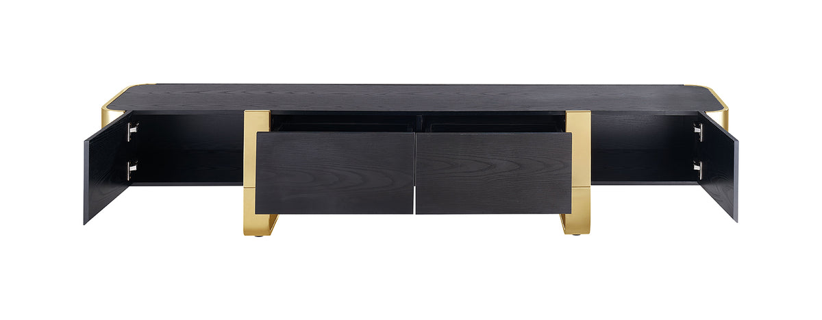 Larvik 79" Contemporary TV Stand - Stainless Steel Frame with Soft-Closing Doors