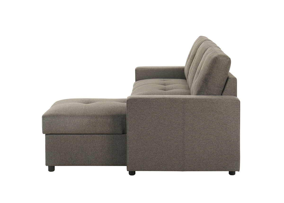 Giorgi Linen-Look Sectional with Pull-Out & Storage Chaise - Floating Legs, Contemporary