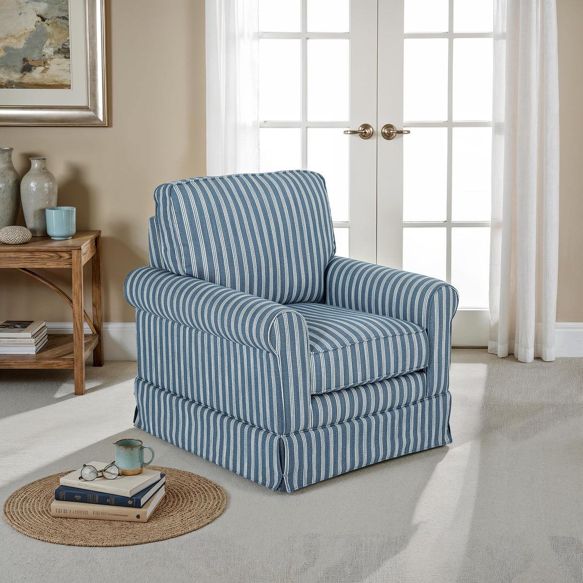 Peggy Skirted Swivel Accent Chair - Blue