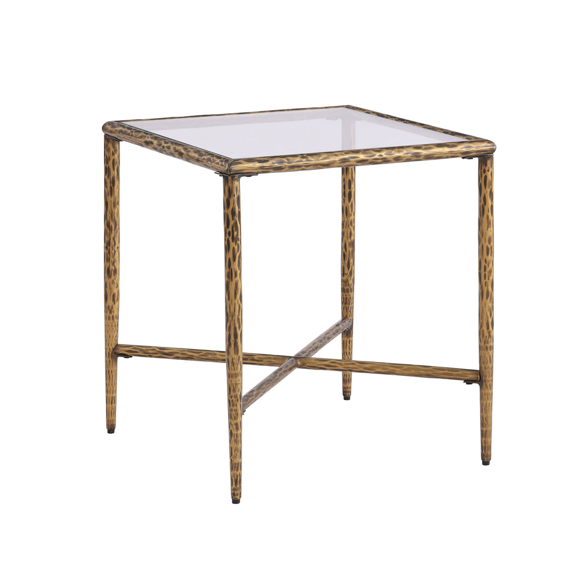 Selva Contemporary 18" Glass Side Table - Matte Gold