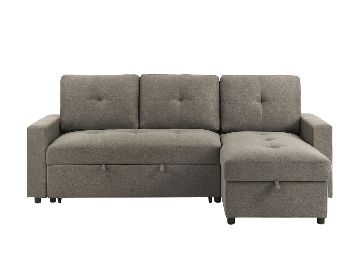 Giorgi Linen-Look Sectional with Pull-Out & Storage Chaise - Floating Legs, Contemporary