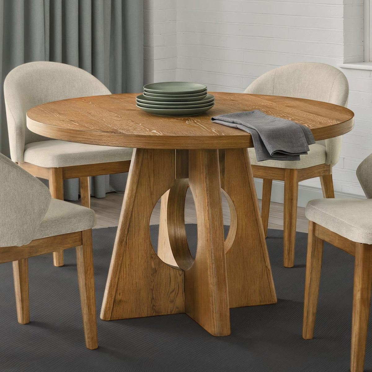 Ozark 47" Round Pedestal Dining Table & Arm Chairs - 2 Arm Chairs