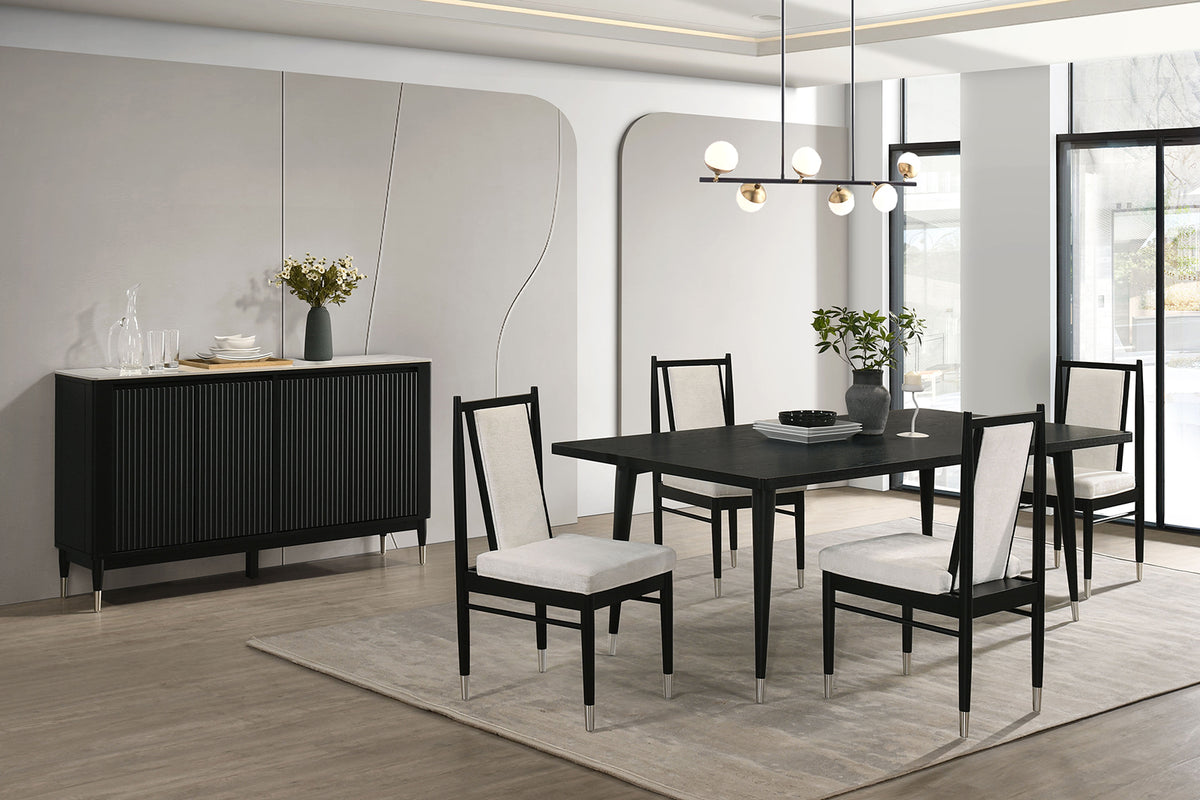 Margate 84" Dining Table & Chenille Chairs with Arrow Legs - 5pcs- Table + 4 Chairs