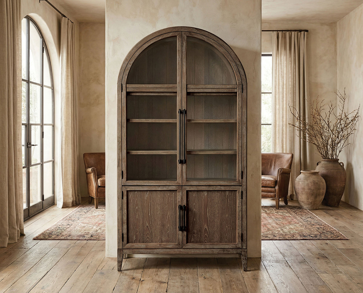 Minster Modern Farmhouse Arched Display Cabinet - Oak