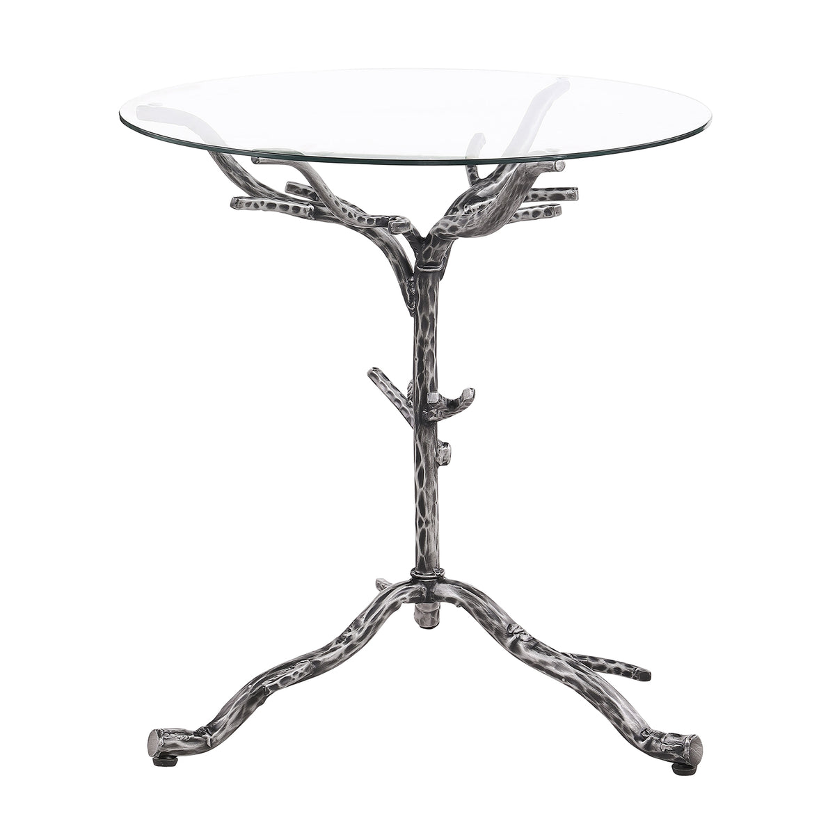 Sarna Round Tempered Glass Side Table with Forged Steel Base - Gunmetal