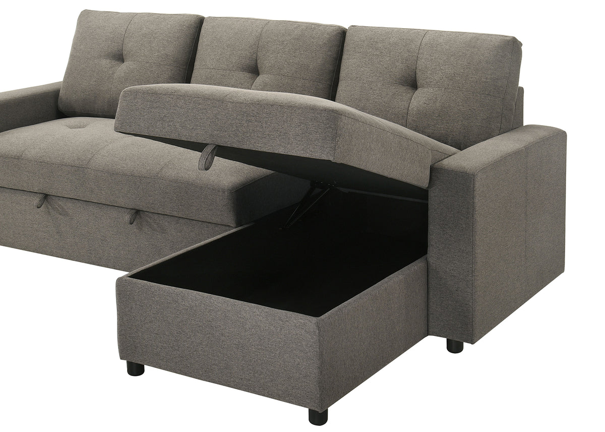 Giorgi Linen-Look Sectional with Pull-Out & Storage Chaise - Floating Legs, Contemporary