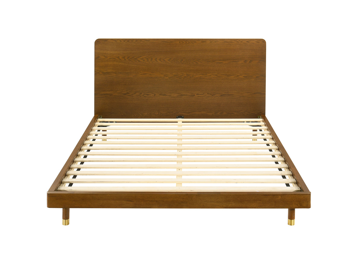 Romford Mid-Century Modern Twin & Full Bed & Youth Bedroom Set - Walnut with Gold Accents