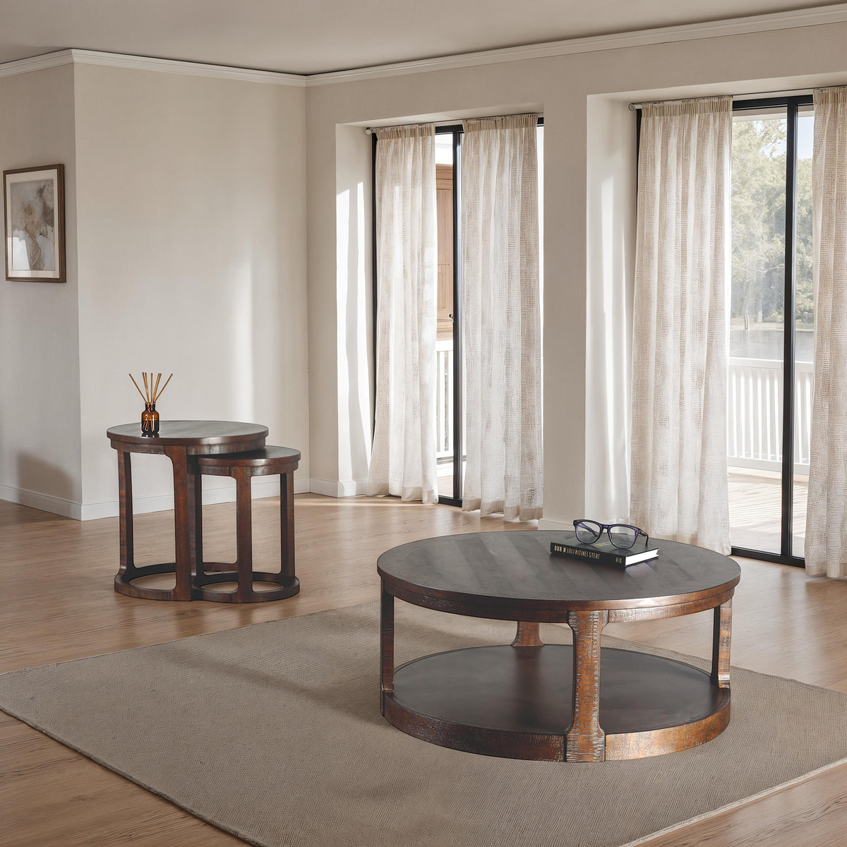 Hickory Transitional Solid Pine Coffee Table & Nesting End Tables – view 9