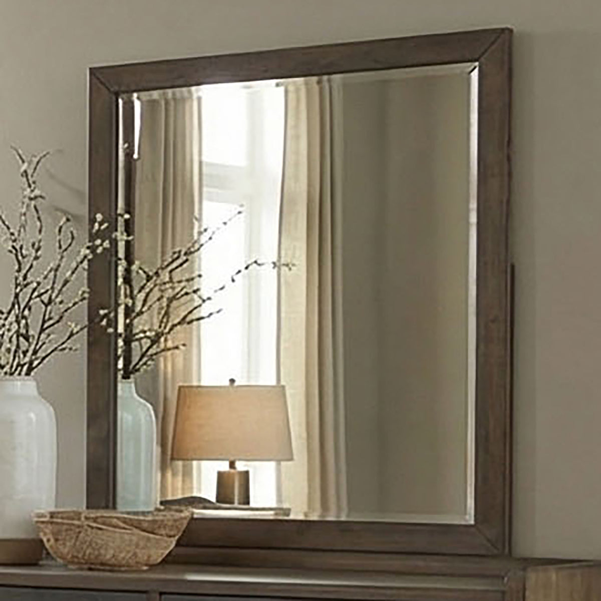 Newent Two-Tone Channel-Tufted Bed & Bedroom Set - Beveled Mirror