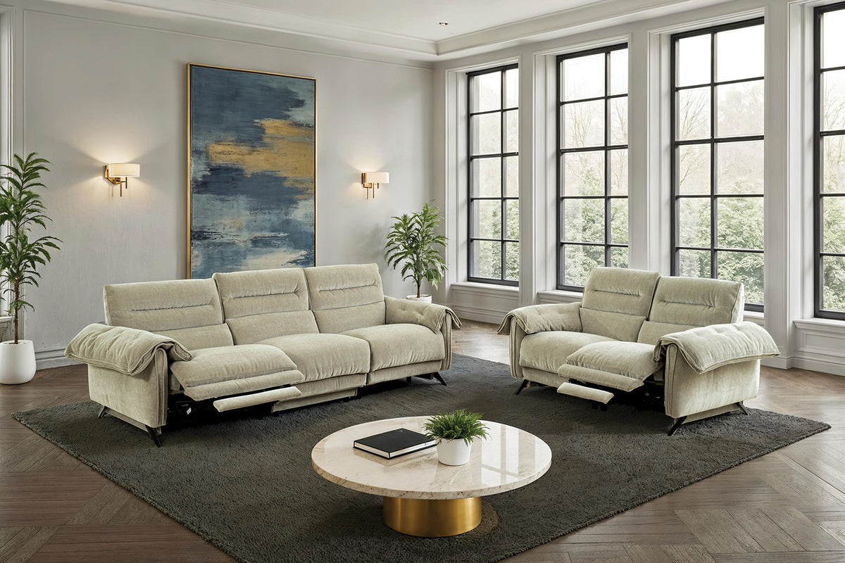 Morley Contemporary Power Reclining Sofa, Loveseat & Recliner with USB Ports - Pillow-Top Arms