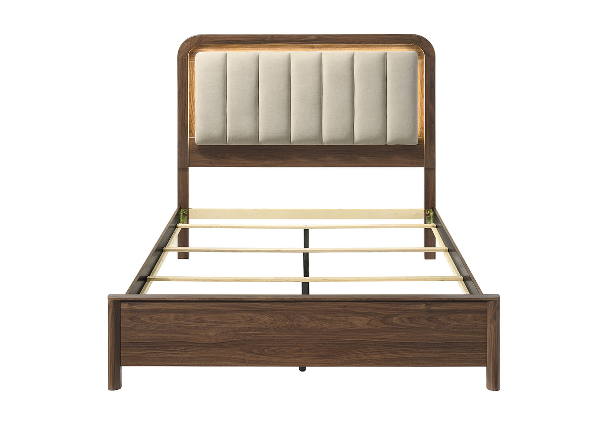 Hayward Mid-Century Modern Bedroom Collection - LED Channeled Headboard Bed, Dresser, Chest & USB Nightstand in Walnut