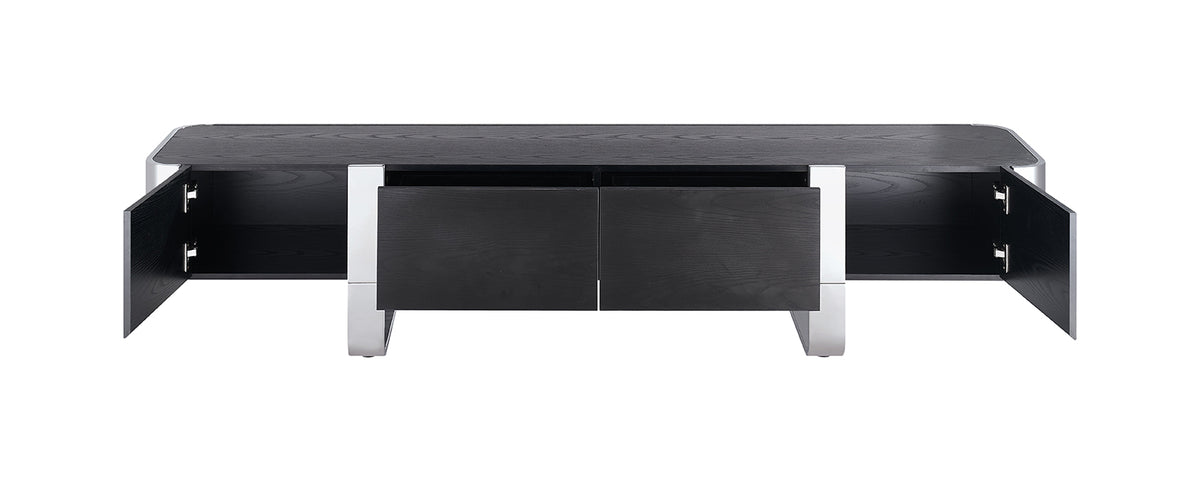Larvik 79" Contemporary TV Stand - Stainless Steel Frame with Soft-Closing Doors
