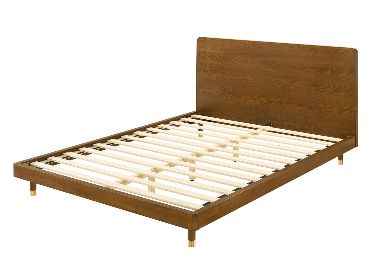 Romford Mid-Century Modern Twin & Full Bed & Youth Bedroom Set - Walnut with Gold Accents
