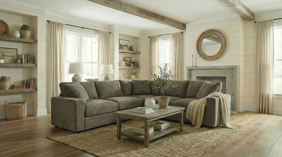 Crowle Transitional Sectional Sofa with Round Track Arms - Light Brown, Dark Gray or Light Gray