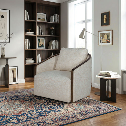 Zebina Swivel Bucket Accent Chair - Pocket Coil Seat & Espresso Wood Trim