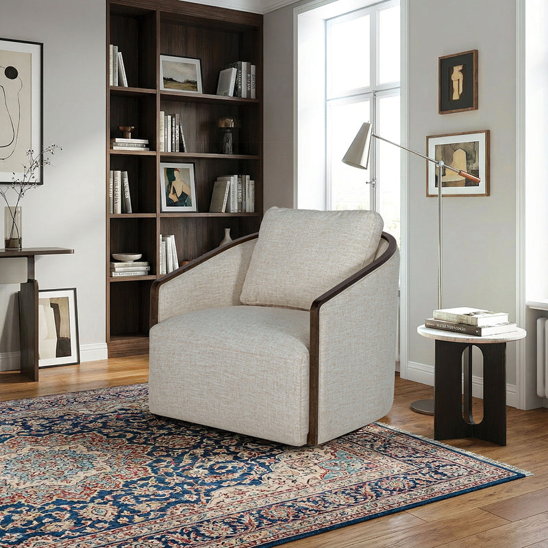 Zebina Swivel Bucket Accent Chair - Pocket Coil Seat & Espresso Wood Trim