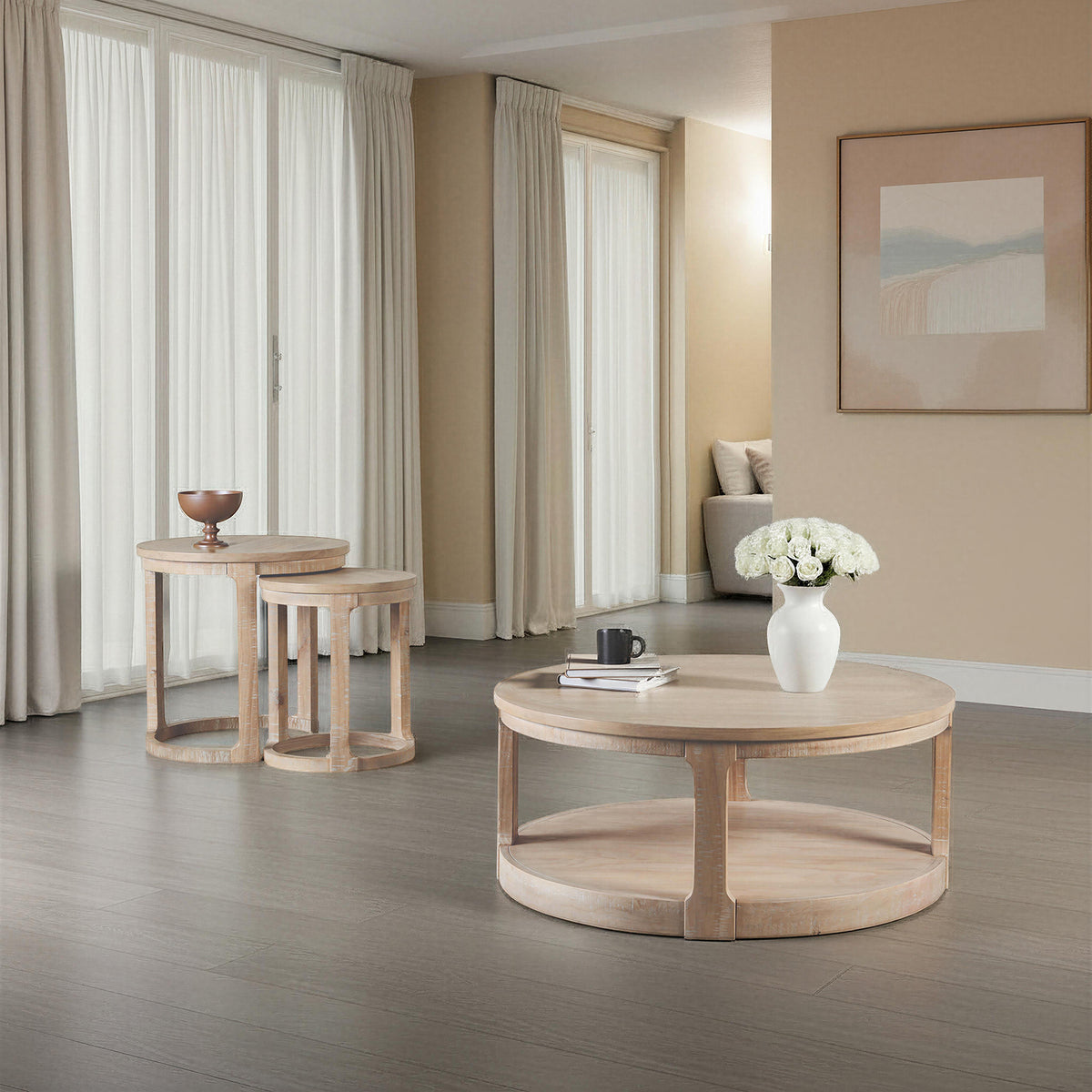 Hickory Transitional Solid Pine Coffee Table & Nesting End Tables – view 16