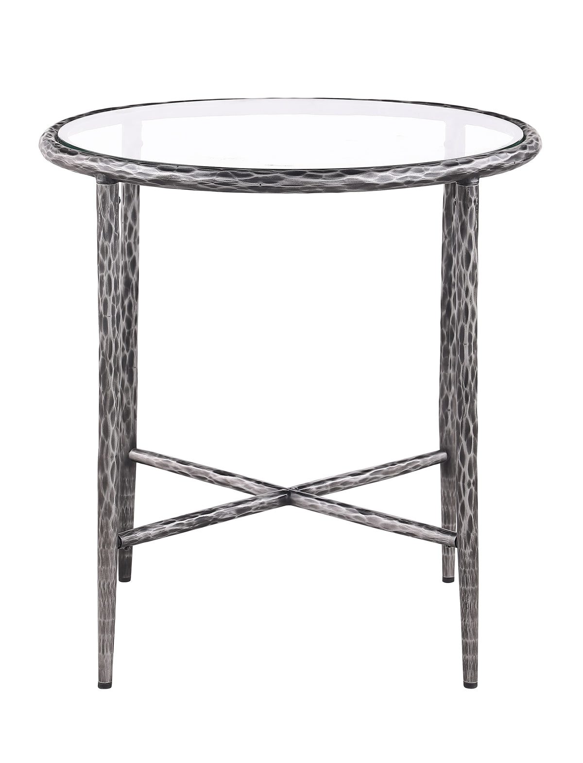 Talva Square Tempered Glass Coffee & End Table with Forged Steel Base - End Table