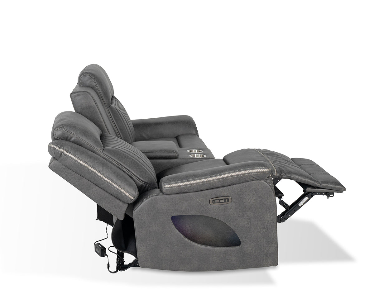 Arturus Transitional Power Reclining Sofa, Loveseat & Recliner - LED Lights & Storage Console