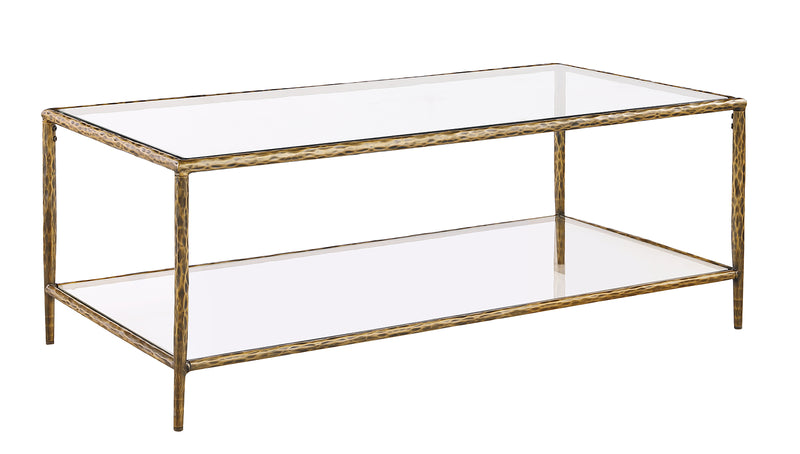 Helma Tempered Glass Coffee & End Table with Forged Metal Base - Matte Gold or Gunmetal
