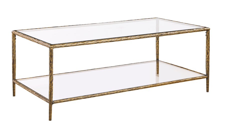 Helma Tempered Glass Coffee & End Table with Forged Metal Base - Matte Gold or Gunmetal