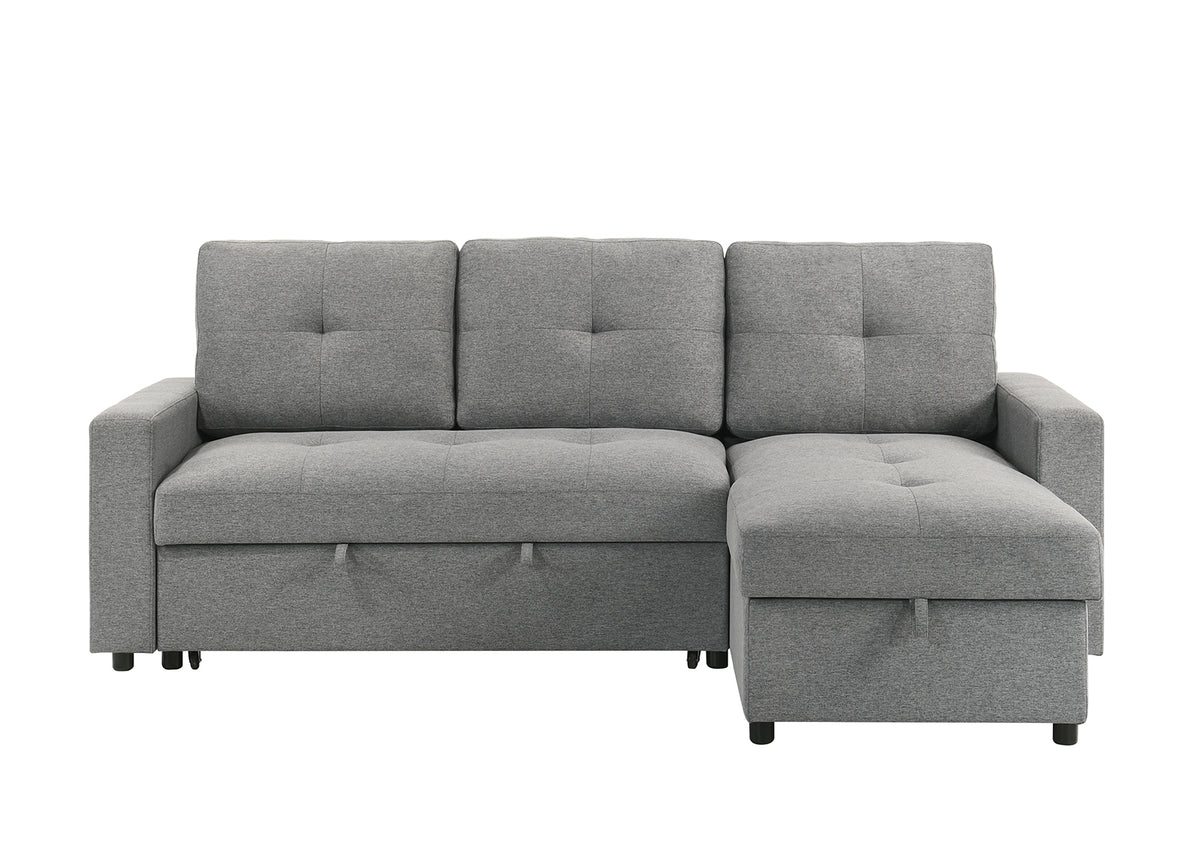 Giorgi Linen-Look Sectional with Pull-Out & Storage Chaise - Floating Legs, Contemporary