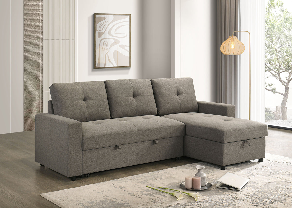 Giorgi Linen-Look Sectional with Pull-Out & Storage Chaise - Floating Legs, Contemporary