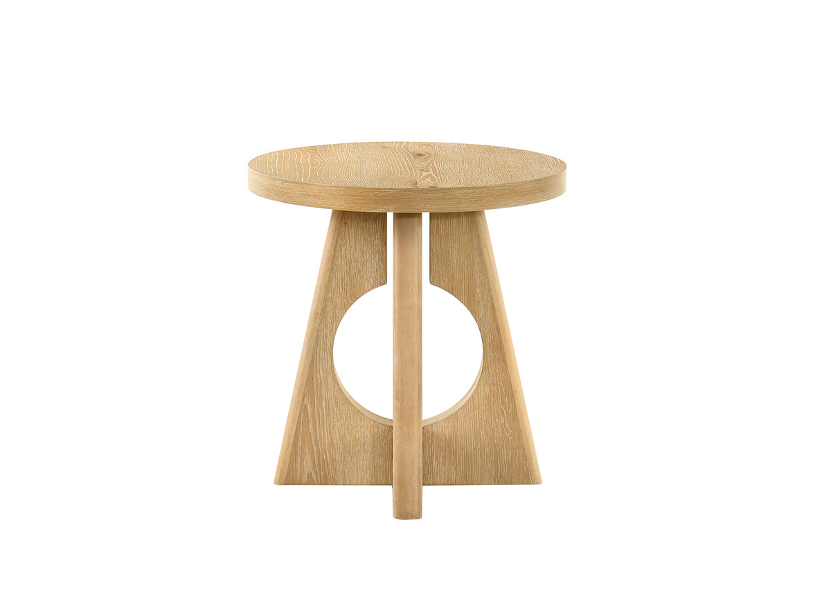 Olgod Round Pedestal Coffee & End Table - Cross Cutout Base in Oak or Walnut