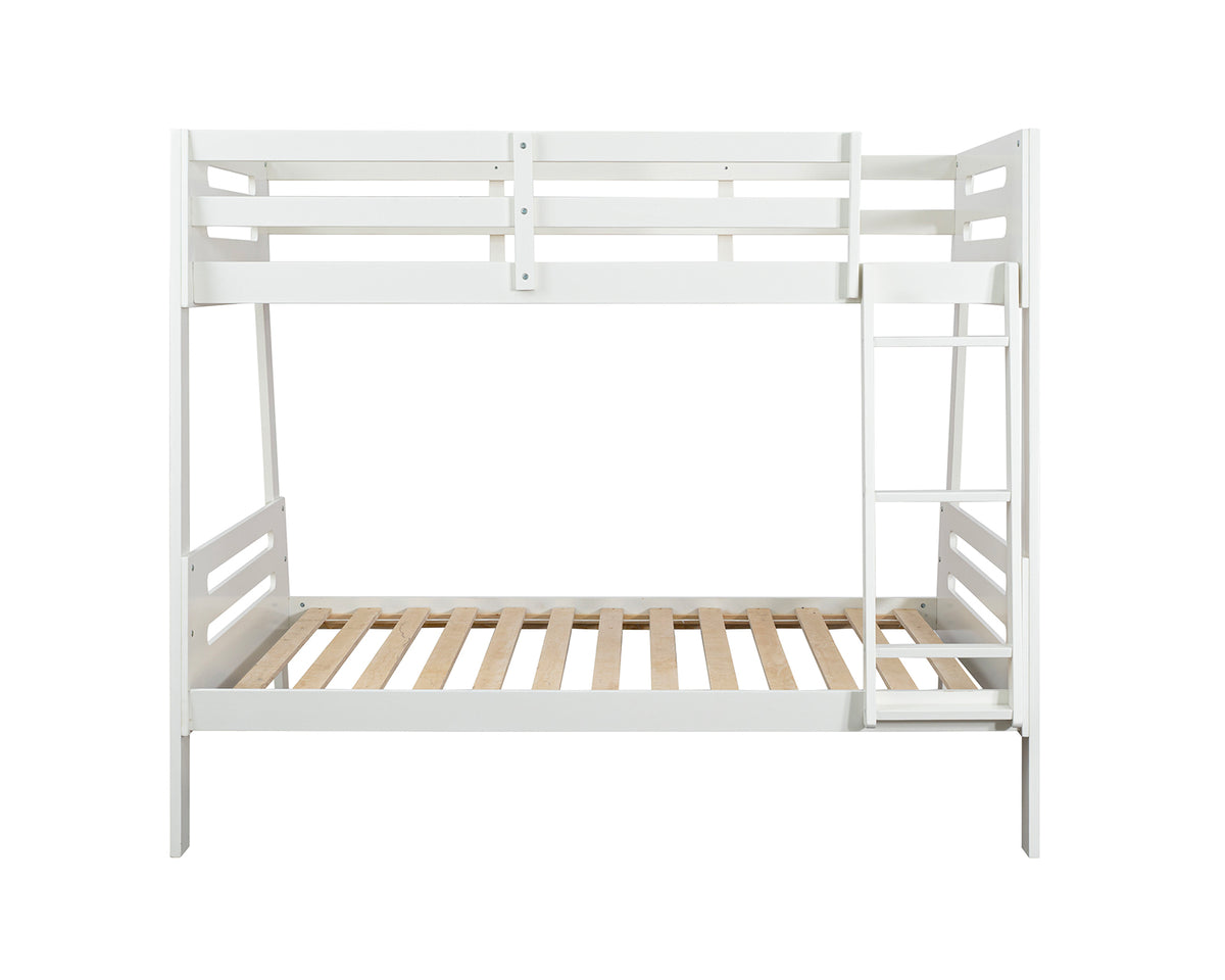 Kallen Contemporary Twin over Full Bunk Bed with Angled Ladder - Solid Pine, Optional Mattresses