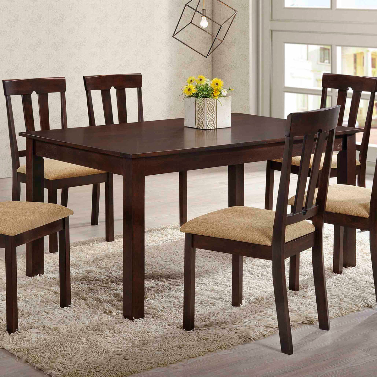 Topeka Transitional Dining Table & 7-Piece Set with Slat-Back Chairs - Table Only (55")