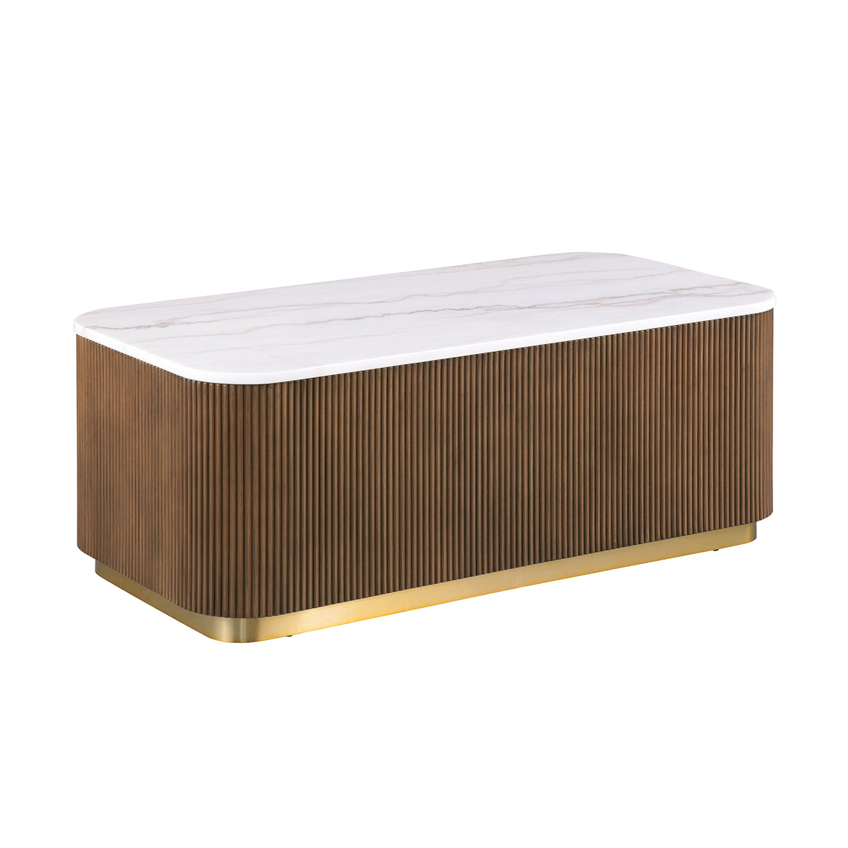 Virden Genuine Marble Cocktail & End Tables - Reeded Plinth Base with Gold Accents