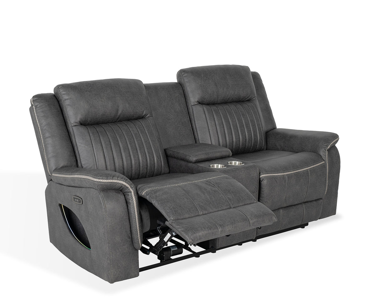 Arturus Transitional Power Reclining Sofa, Loveseat & Recliner - LED Lights & Storage Console