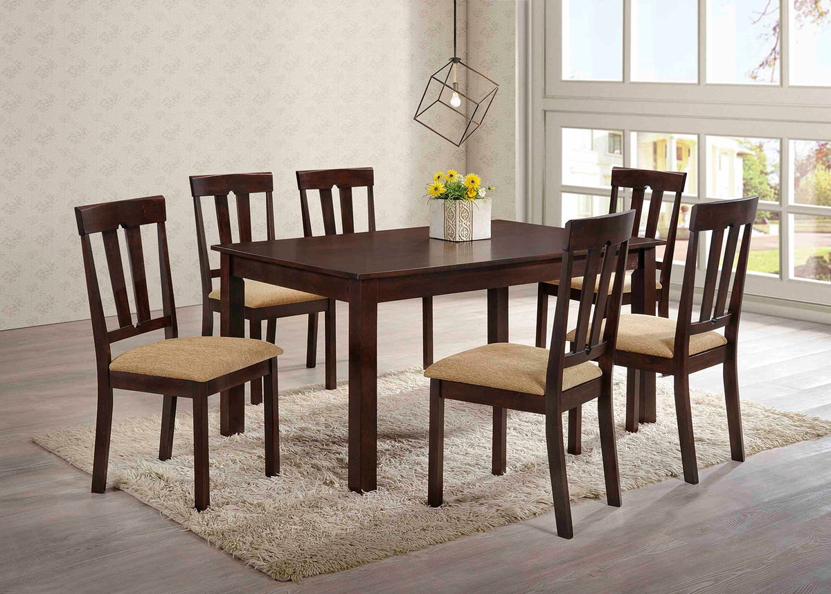 Topeka Transitional Dining Table & 7-Piece Set with Slat-Back Chairs – Brown Cherry, view 2
