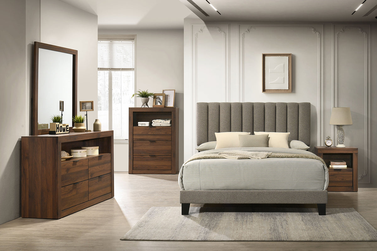Altimari Channeled Headboard Bed & Bedroom Set - Contemporary in Black or Walnut