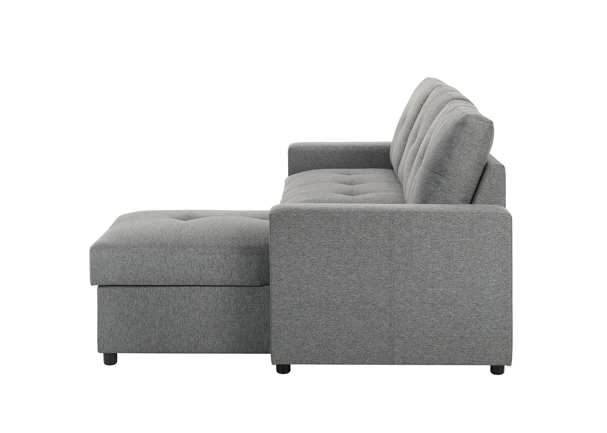 Giorgi Linen-Look Sectional with Pull-Out & Storage Chaise - Floating Legs, Contemporary