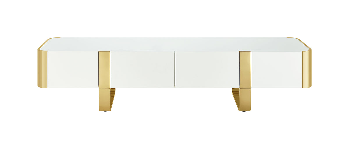 Larvik 79" Contemporary TV Stand - Stainless Steel Frame with Soft-Closing Doors
